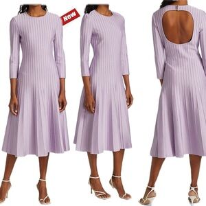 St. John Ottoman ribbed open back knit fit & flare midi dress lilac purple NWT